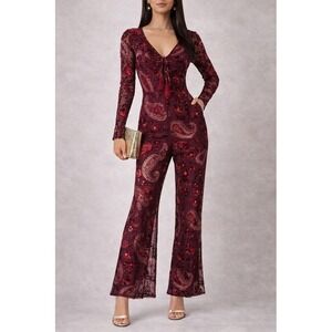 Chelsea & Violet Y2K Velvet Burnout Paisley‎ Jumpsuit XS